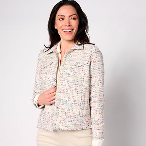 Belle by Kim Gravel Girl Boss Boucle Rainbow jacket M - Picture 1 of 7